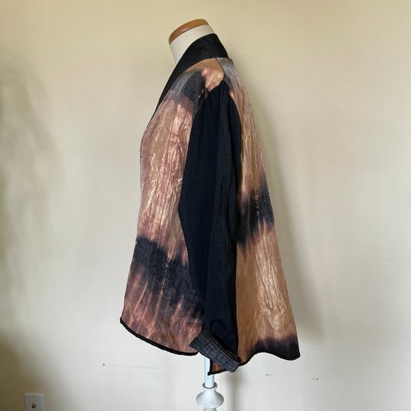 Harubella Black Bronze Kimono Single Button Lightweight Crinkled, Jacket OSFM - Picture 4 of 12